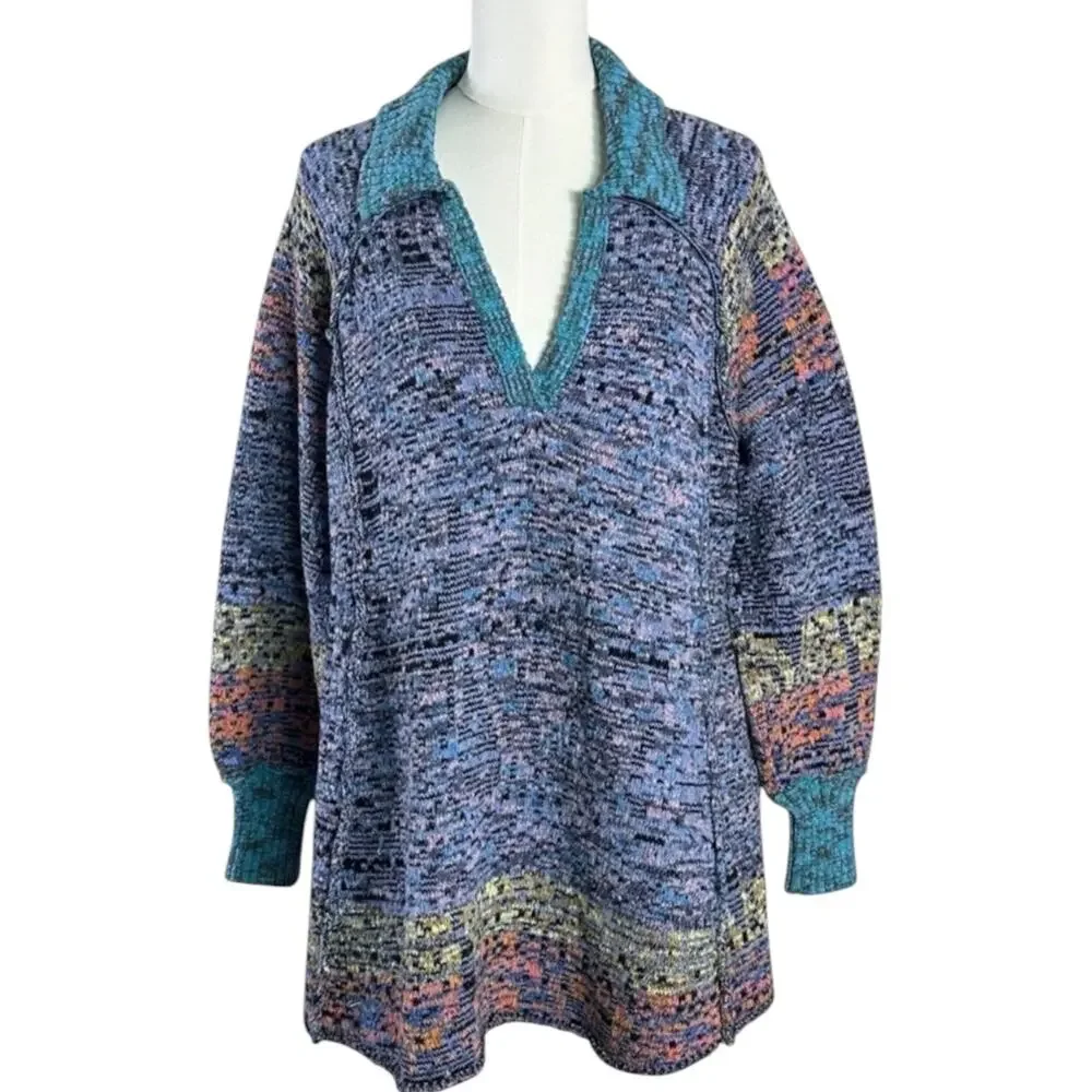 Free People Bohemian Seasons Of Sun Oversized Tunic Sweater Dress XL 70s Fall